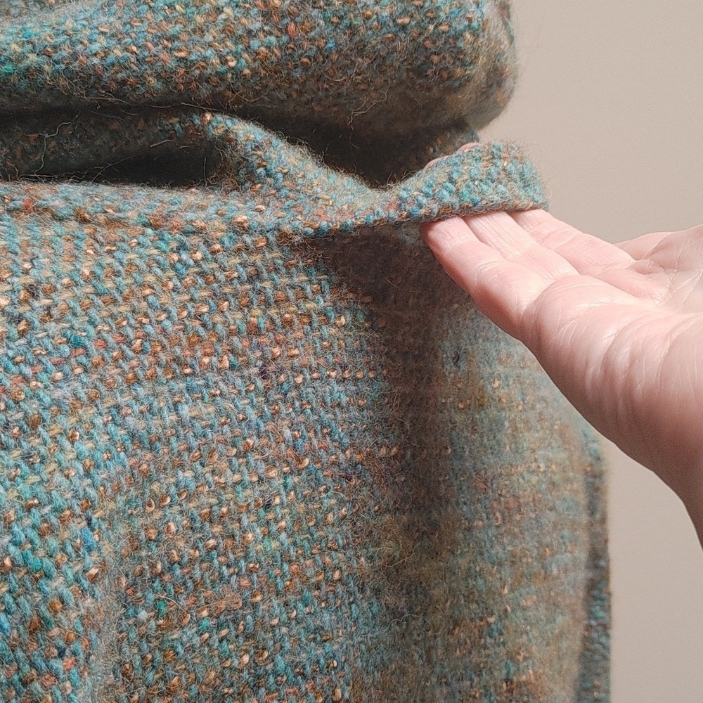 OOAK Handwoven Wool Hoodie Turquoise & Gold - Picture 10 of 17